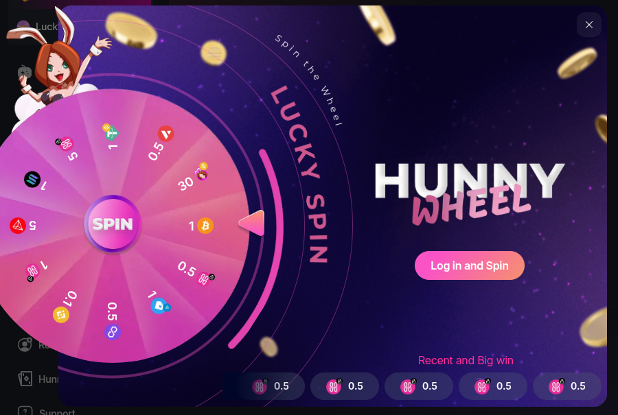 HunnyPlay Casino Wheel of Luck